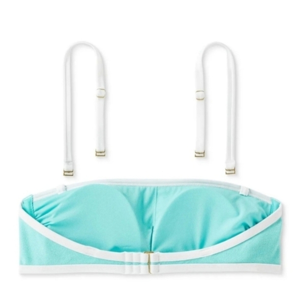 Kona Sol Turquoise Blue Terry Cloth Solid Bandeau w/Binding Bikini Top Size M # - Picture 4 of 11